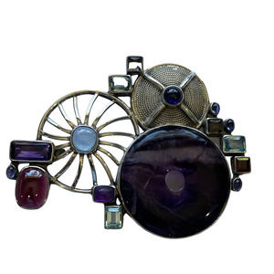 Handcrafted Sterling Pendent w/Large Round Amethyst & 15 Other Stones